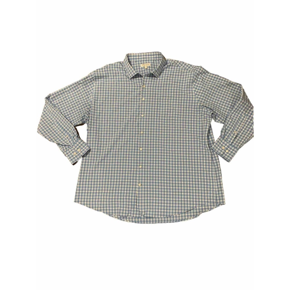 Peter‎ Millar Summer Comfort Mens 2XL Blue Plaid Button Up Long Sleeve